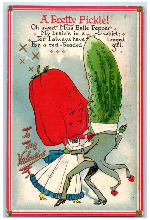 1911 Valentine Bell Pepper Cucumber Head A Pretty Pickle Tuck's Dove NH Postcard