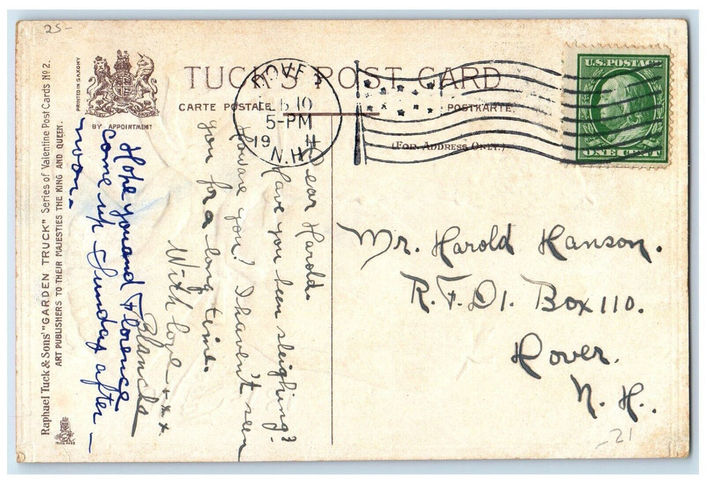 1911 Valentine Bell Pepper Cucumber Head A Pretty Pickle Tuck's Dove NH Postcard