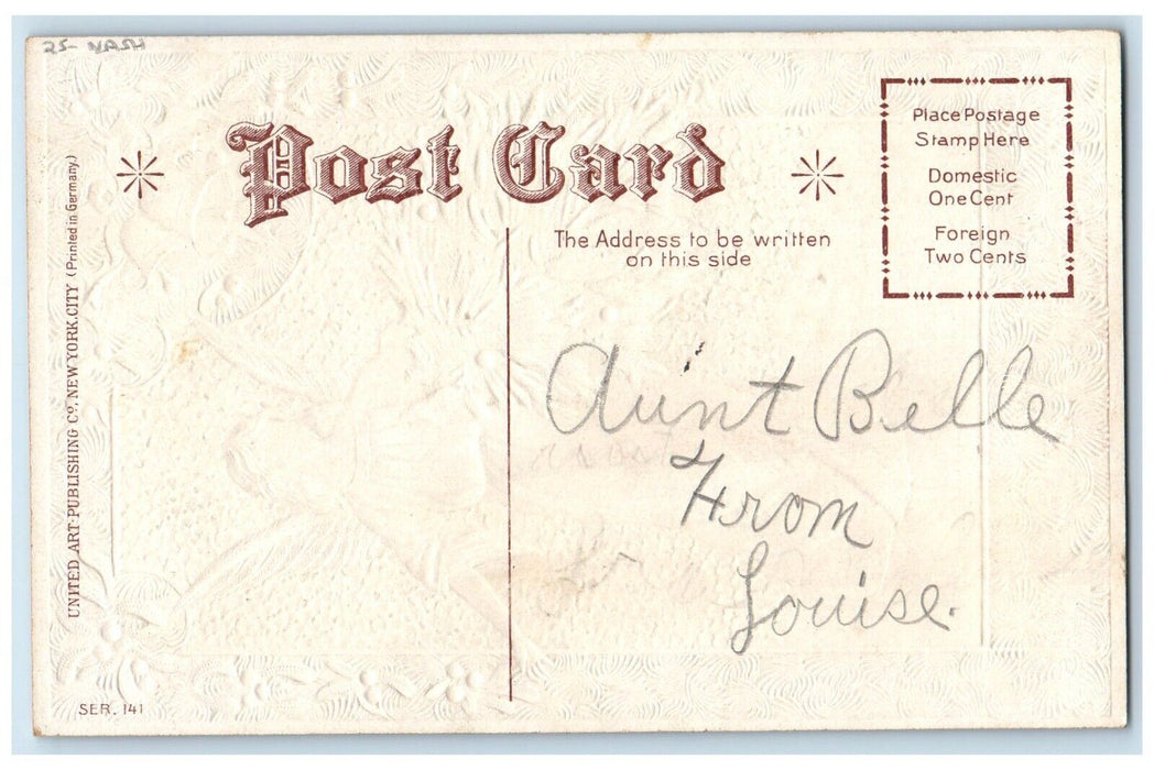 c1910's Christmas Angel Ringing Bell Mistletoe Nash Embossed Antique Postcard