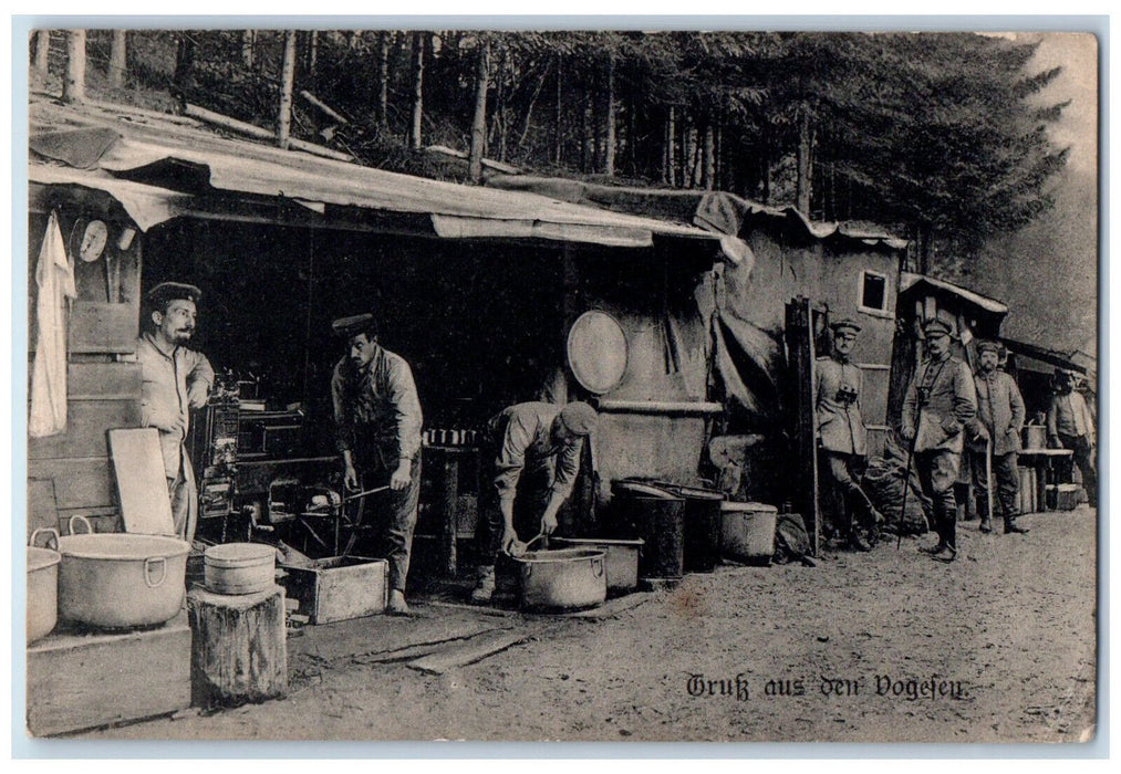 c1910 Greetings from Vosges Bombproof Shelter Behind Battlefront WW1 Postcard