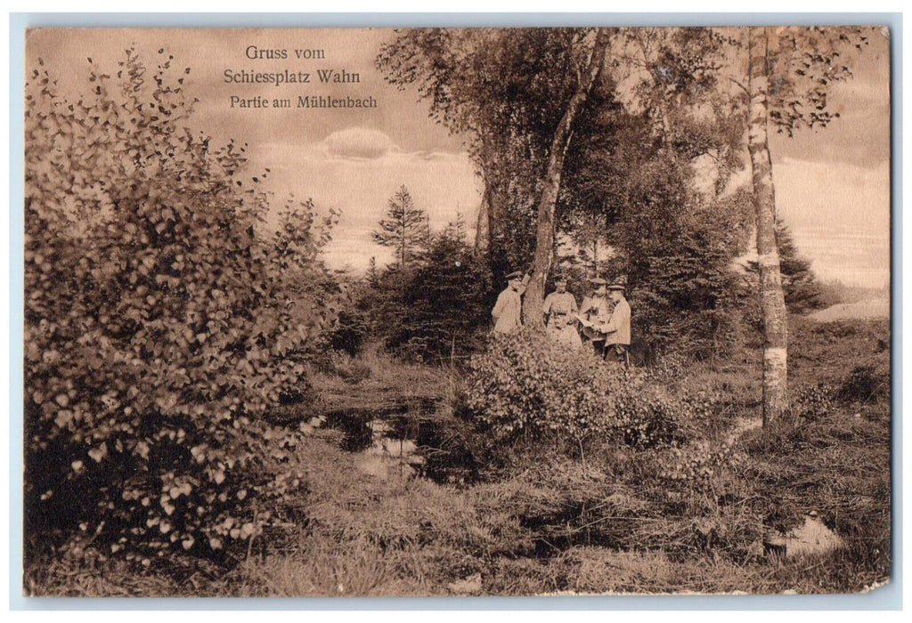 c1910 Greetings from Schiessplatz Wahn  Party in Muhlenbach Germany WW1 Postcard