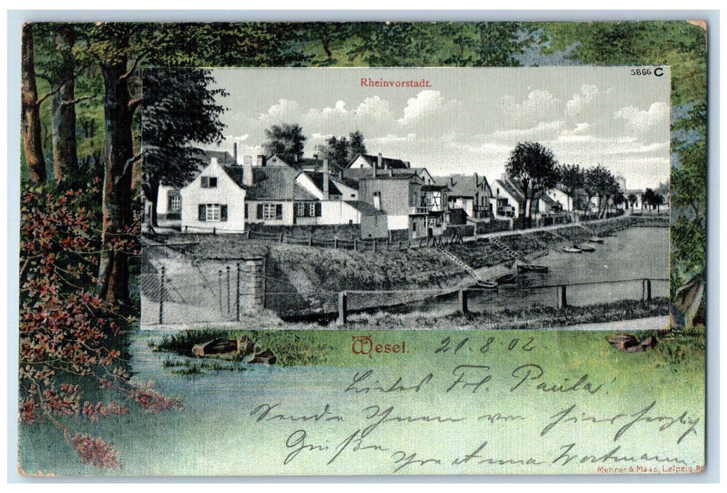 1902 Houses Boat Landing Rheinvorstadt Wesel Germany Antique Postcard