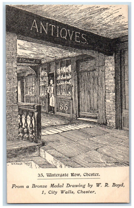 c1905 Antiques Watergate Row Chester England Antique Unposted Postcard