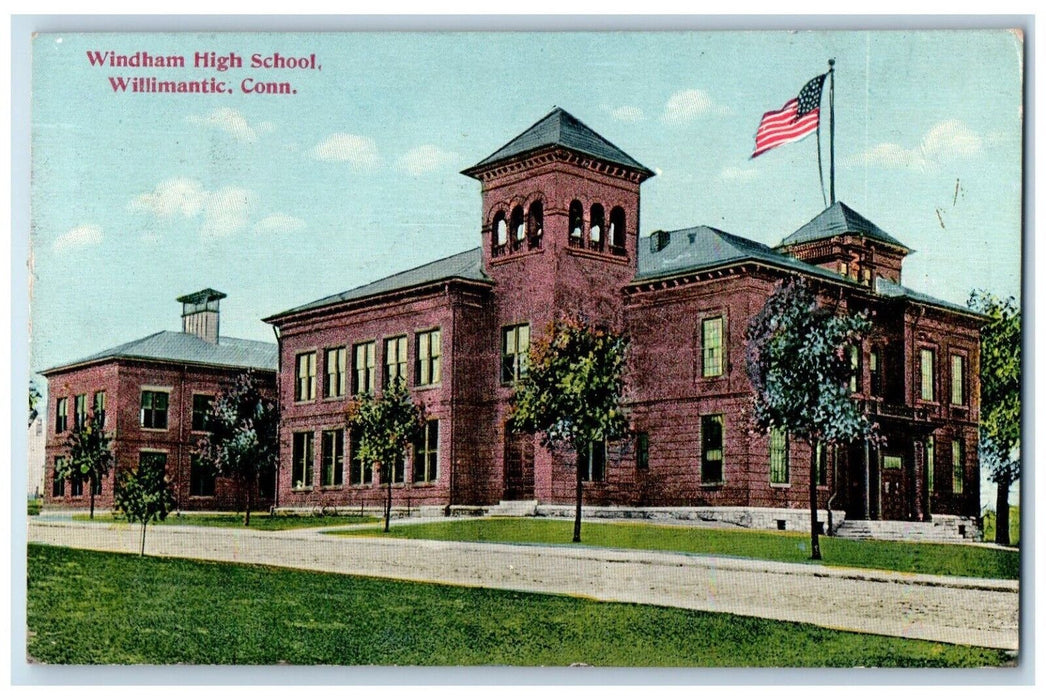 1911 Exterior View Windham High School Building Willimantic Connecticut Postcard