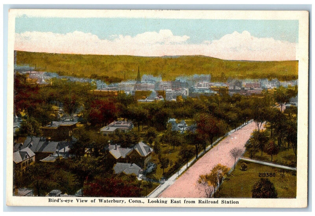 1910 Birds Eye View Waterbury Looking East Railroad Station Connecticut Postcard