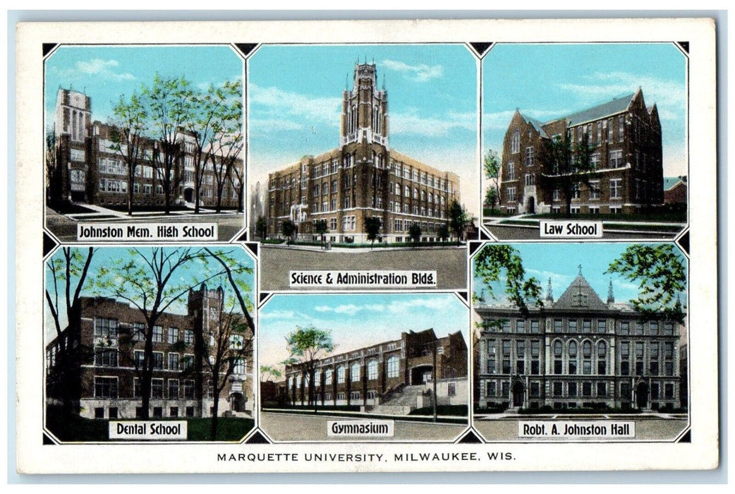 1920 Marquette University School Building Milwaukee Wisconsin Multiview Postcard