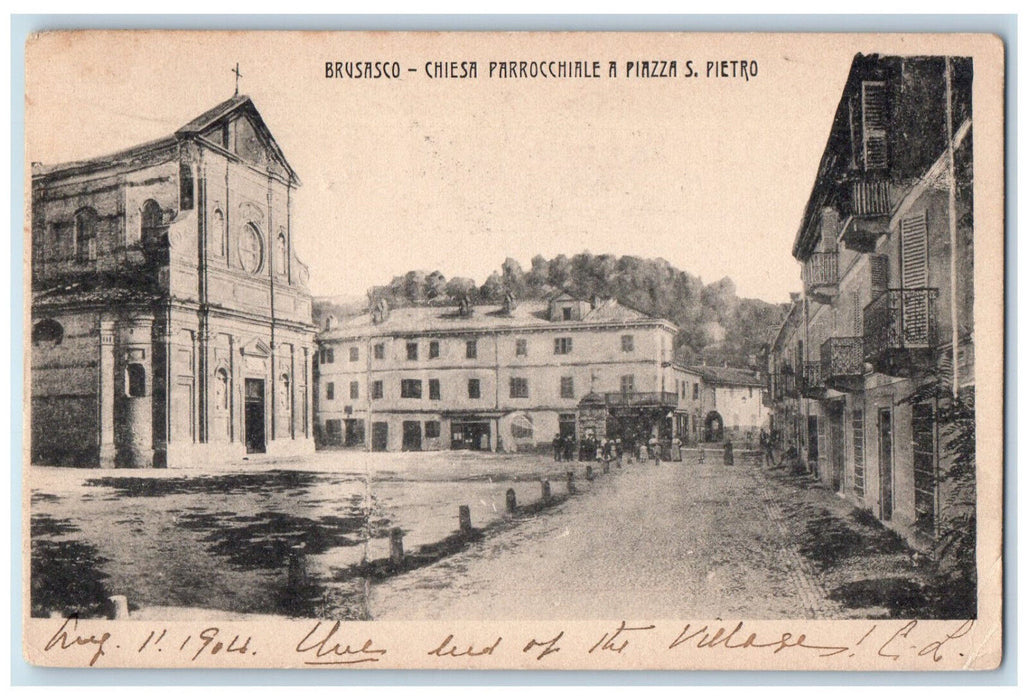 1904 Chiesa Parrocchiale A Piazza S. Pietro Brusasco Italy Antique Postcard