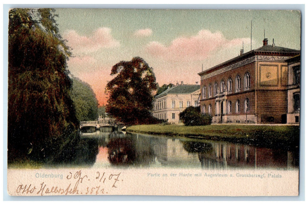 1907 View of River Bridge Buildings in Oldenburg Lower Saxony Germany Postcard