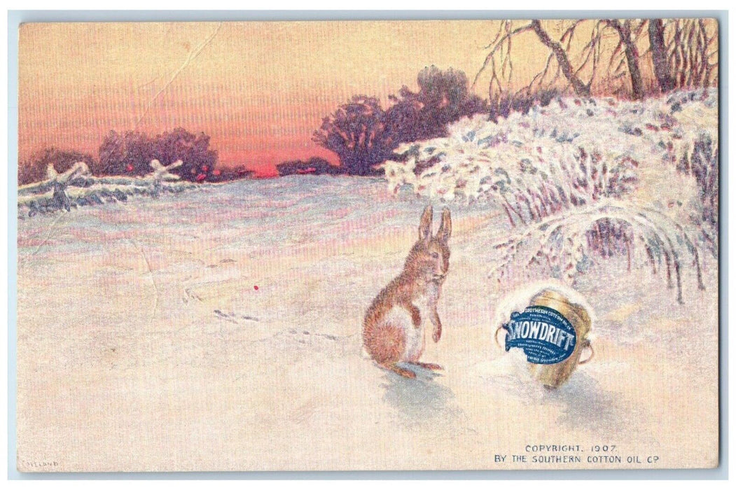 c1905 Rabbit Snowdrift Southern Cotton Oil Co. Winter Advertising Postcard