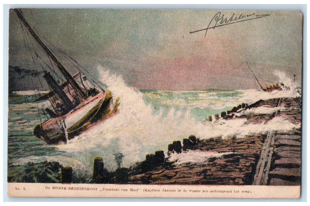 1907 The Stoon Lifeboat Sailing President Van Heel Antique Posted Postcard
