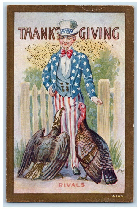 c1910's Thanksgiving Uncle Sam And Turkeys Rivals Seattle WA Antique Postcard