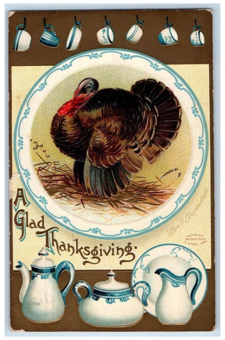 1909 Thanksgiving Turkey Ellen Clapsaddle Artist Signed Springfield MA Postcard