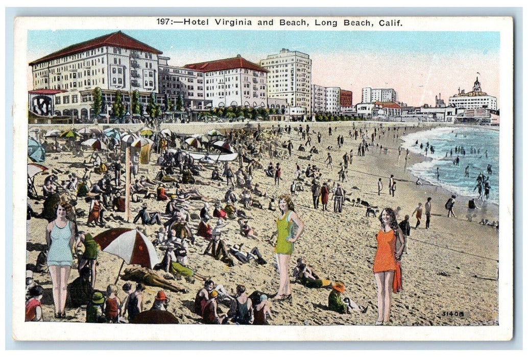 c1920 Hotel Virginia Beach Swimsuit Exterior Long Beach California CA Postcard