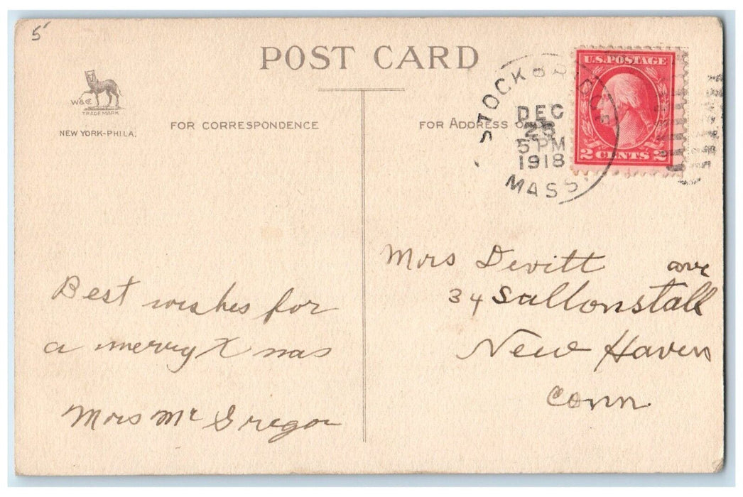 1918 Merry Christmas Poinsettia Flowers Windmill Wolf Stockbridge MA Postcard