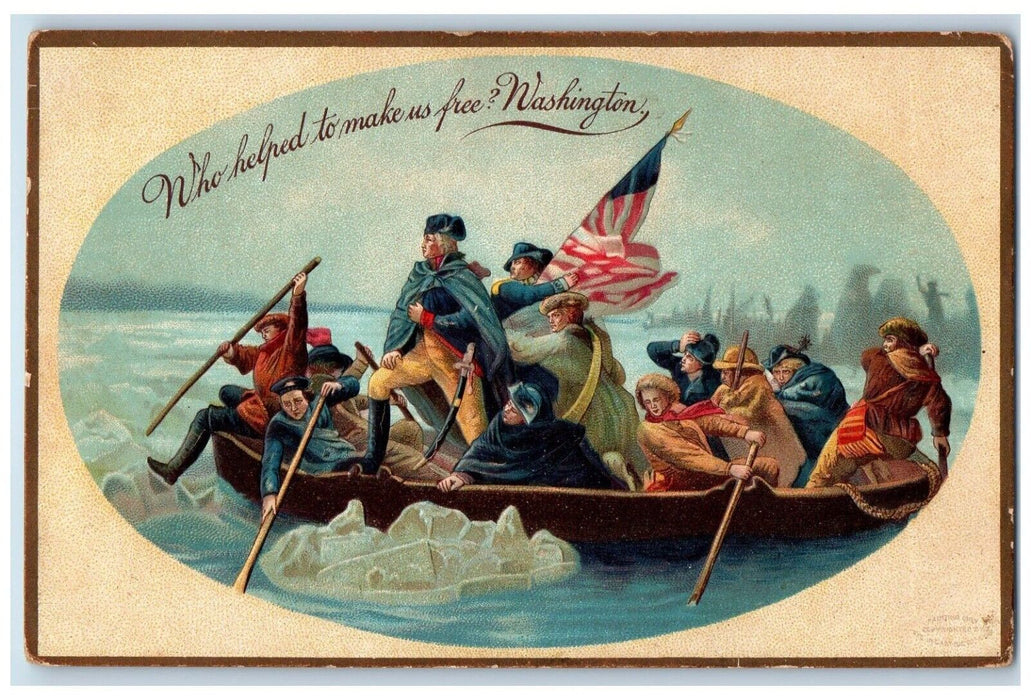 c1910's Revolutionary War Washington Boat Embossed Clapsaddle Antique Postcard