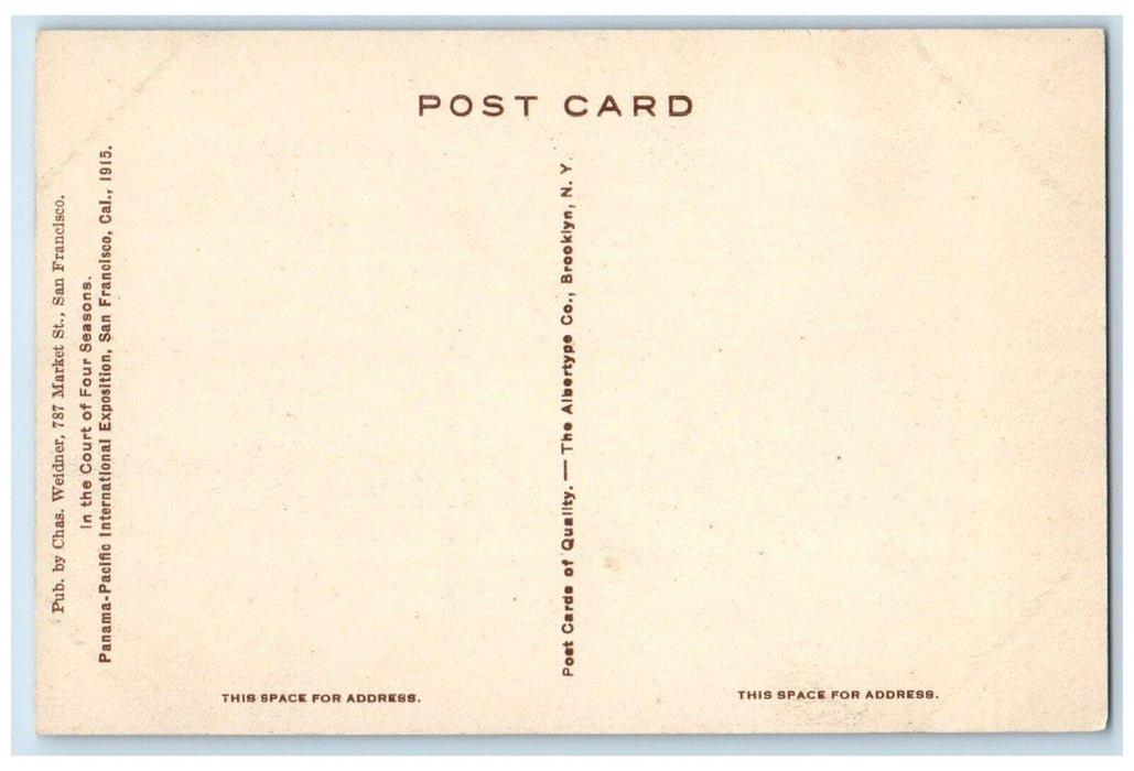 c1930 Court Four Seasons Panama-Pacific International San Francisco CA Postcard