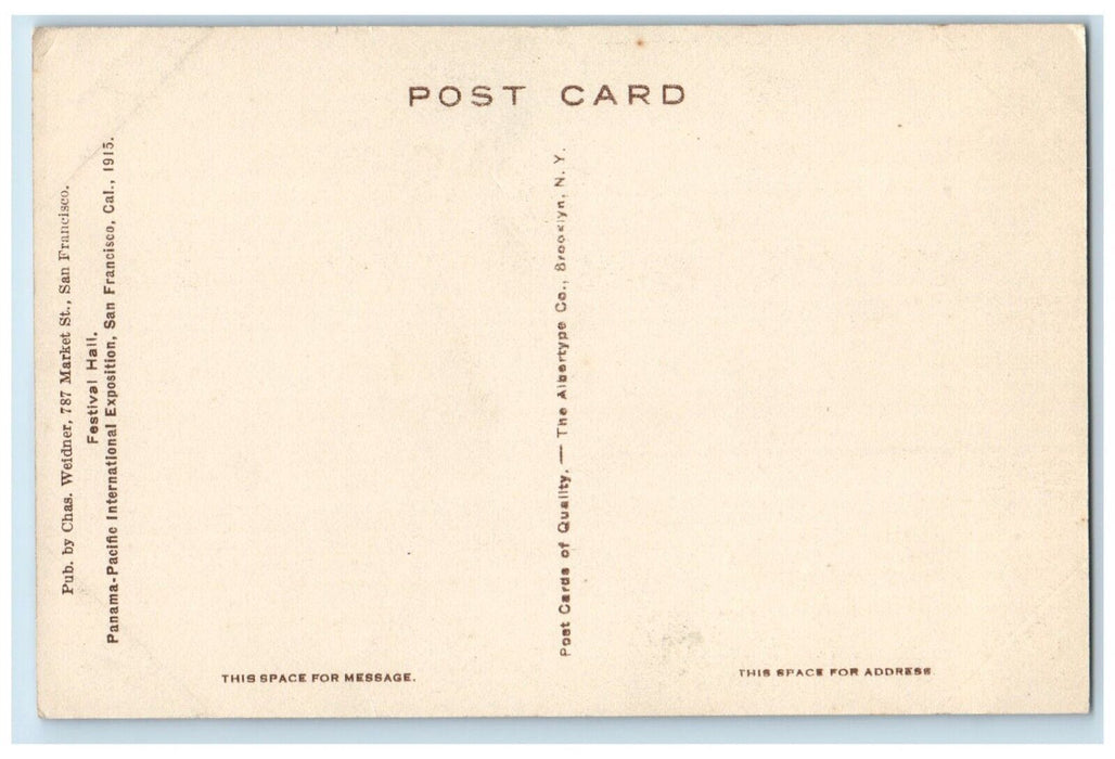 c1915 Festival Hall Panama-Pacific Exposition San Francisco California Postcard