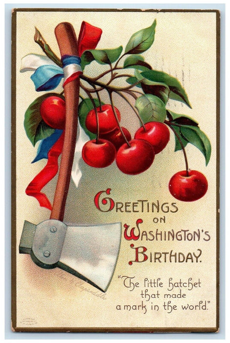 Birthday Greetings Washington Hatched Holly Berries Ellen Clapsaddle Postcard