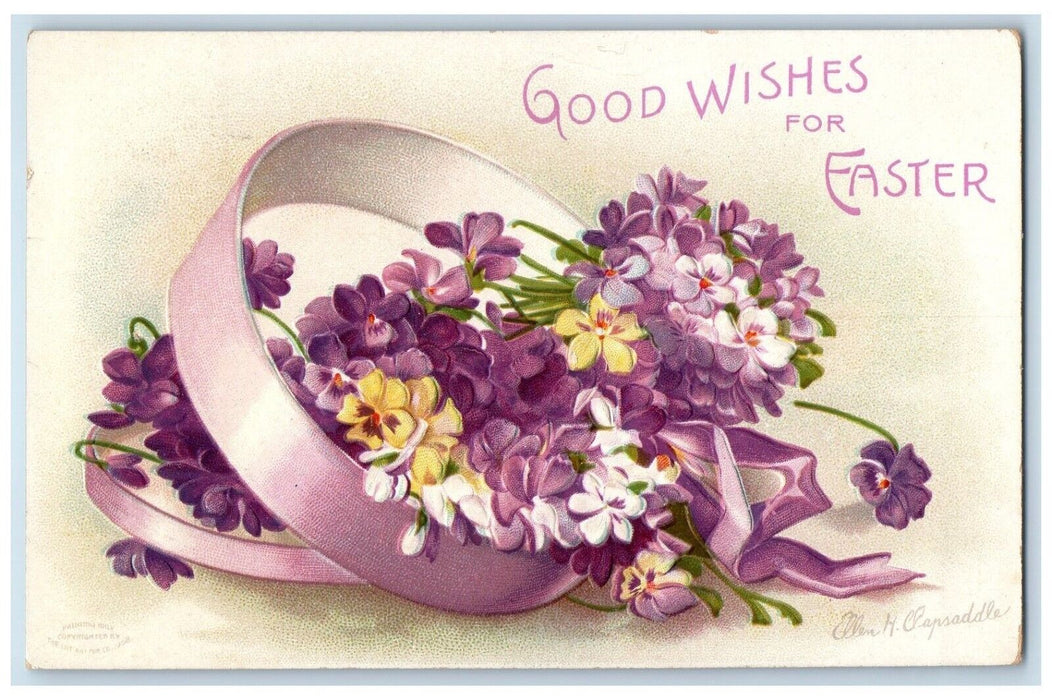 c1910's Easter Pansies Flowers In Box Ellen Clapsaddle Artist Signed Postcard