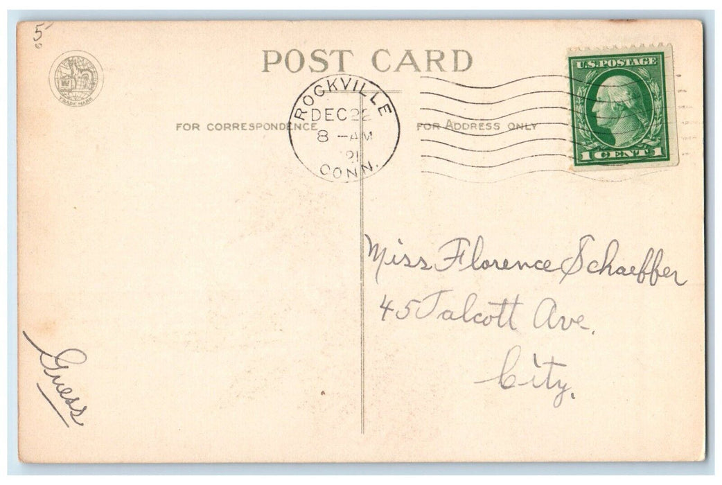 1921 Merry Christmas Poinsettia Flowers House Winter Wolf Rockville CT Postcard