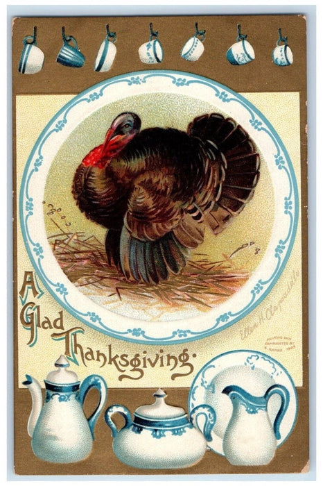 1909 Thanksgiving Turkey Ellen Clapsaddle Artist Signed Chaplin CT Postcard