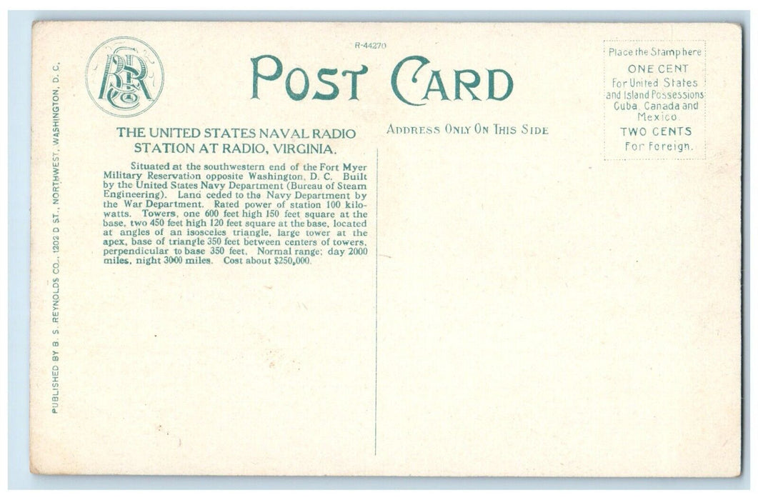 c1910 U.S. Wireless Station Naval Radio Military Fort Myers Virginia VA Postcard