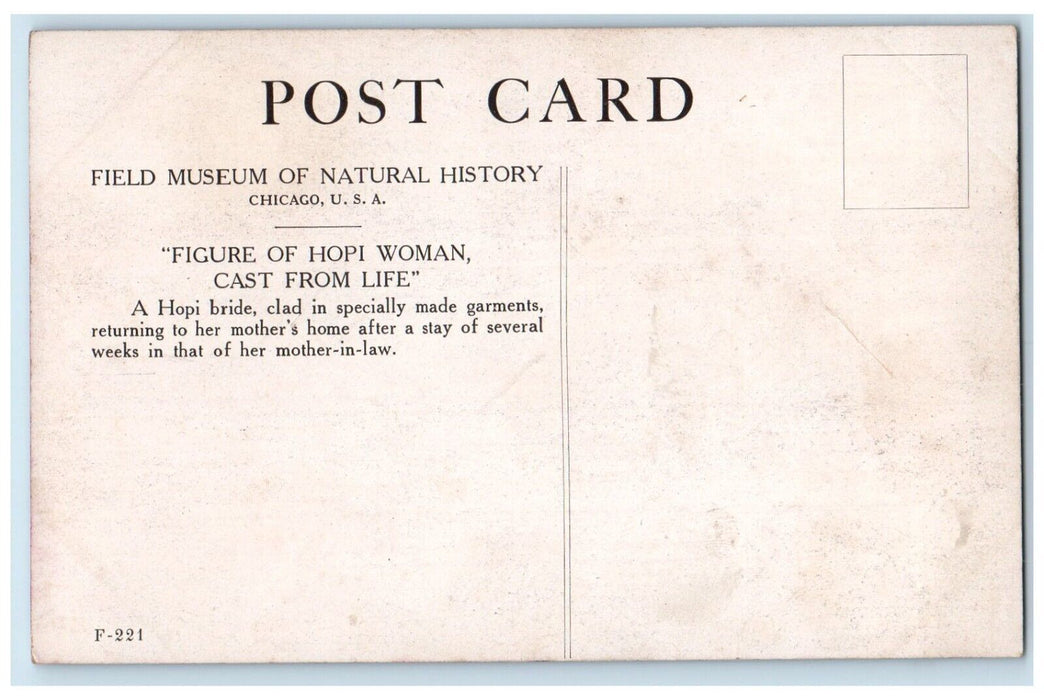 c1940 Field Museum Natural History Figure Hopi Woman Chicago Illinois Postcard