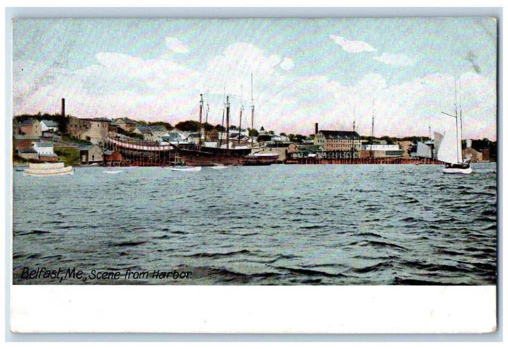 c1905 Scene From Harbor Sail Boat Lake River Belfast Maine ME Unposted Postcard