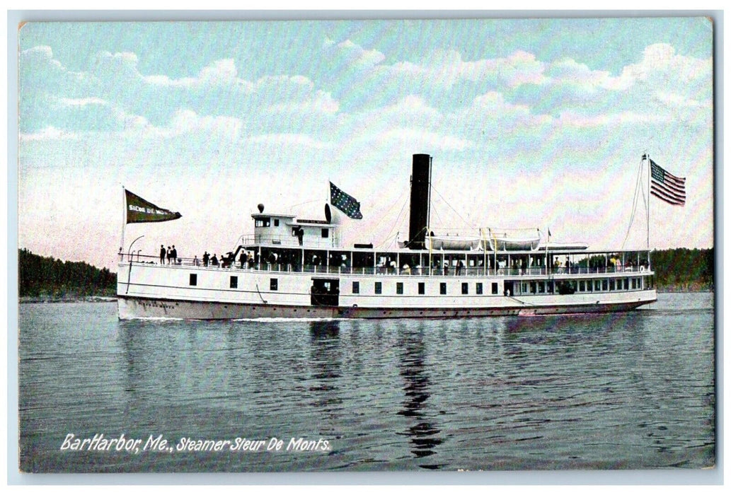 c1910 Steamer Sleur De Monts Cruise Ship Bar Harbor Maine ME Unposted Postcard