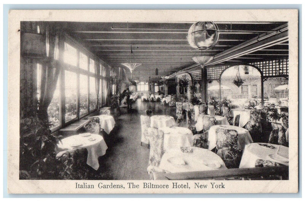 c1910 Italian Gardens Biltmore Hotel Restaurant Interior Chair New York Postcard