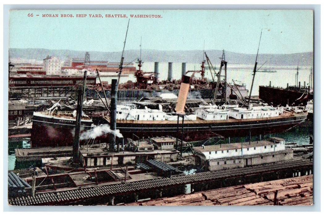 c1910 Moran Bros. Ship Yard Steamer Dock Port Boat Seattle Washington Postcard