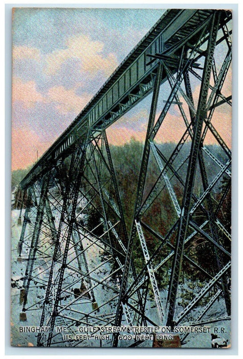 1911 Gulf Stream Trestle Somerset RR Railroad Bingham Maine ME Antique Postcard