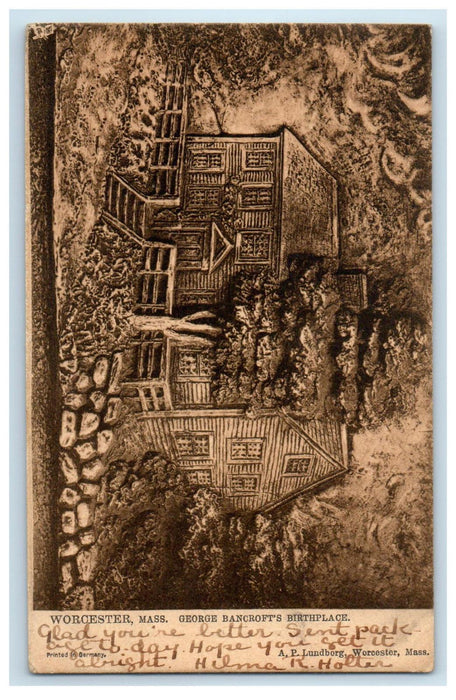 1907 George Bancroft's Birthplace Worcester Massachusetts MA Tuck Postcard