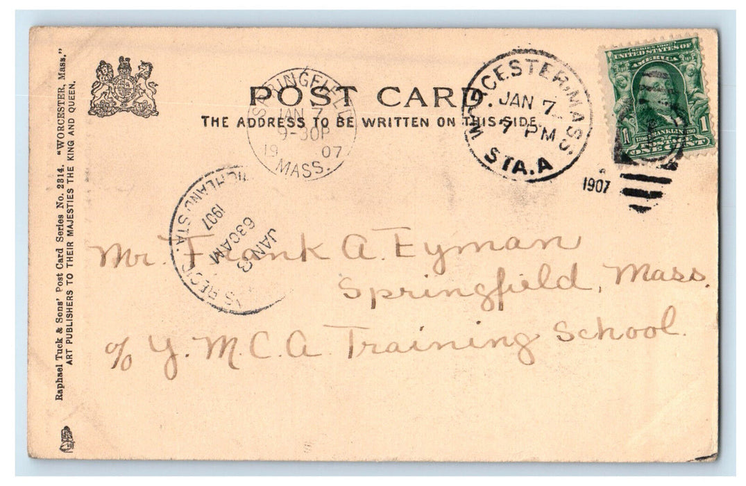 1907 George Bancroft's Birthplace Worcester Massachusetts MA Tuck Postcard