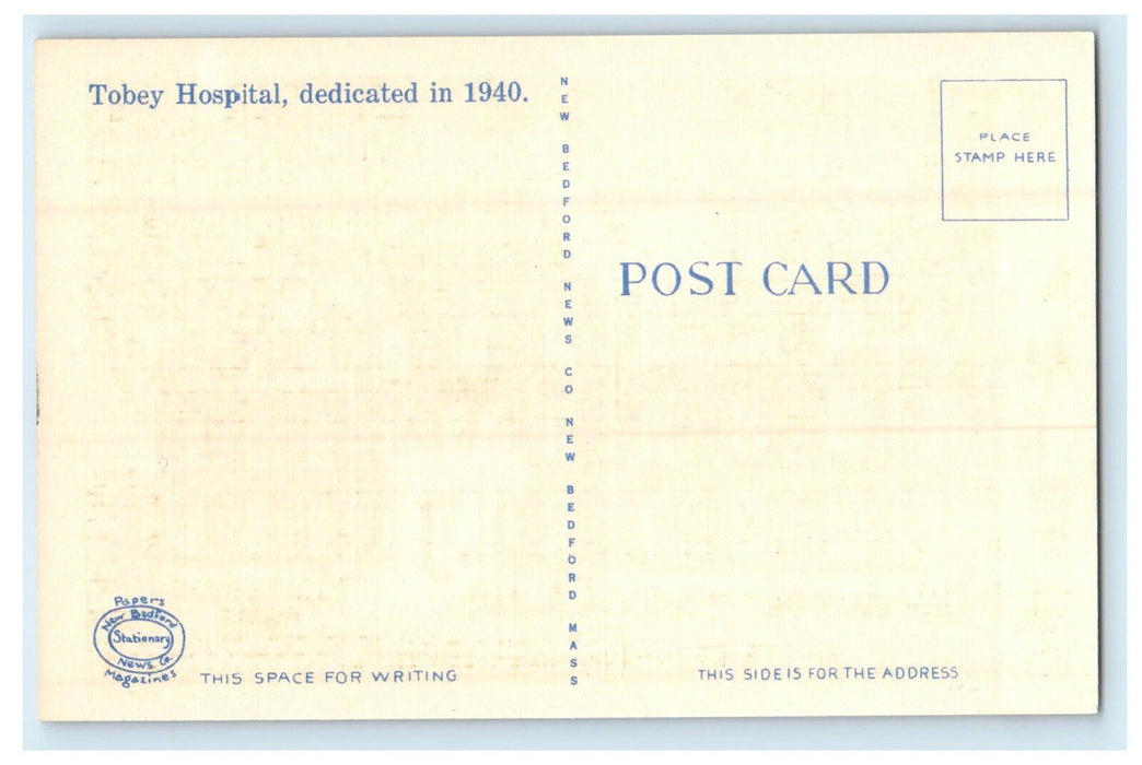 c1940s Tobey Hospital, Wareham Massachusetts MA Unposted Vintage Postcard