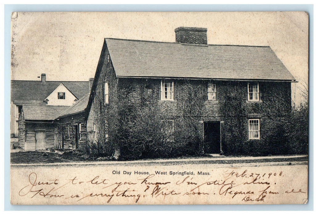 1908 Old Day House, West Springfield Massachusetts MA Posted Postcard