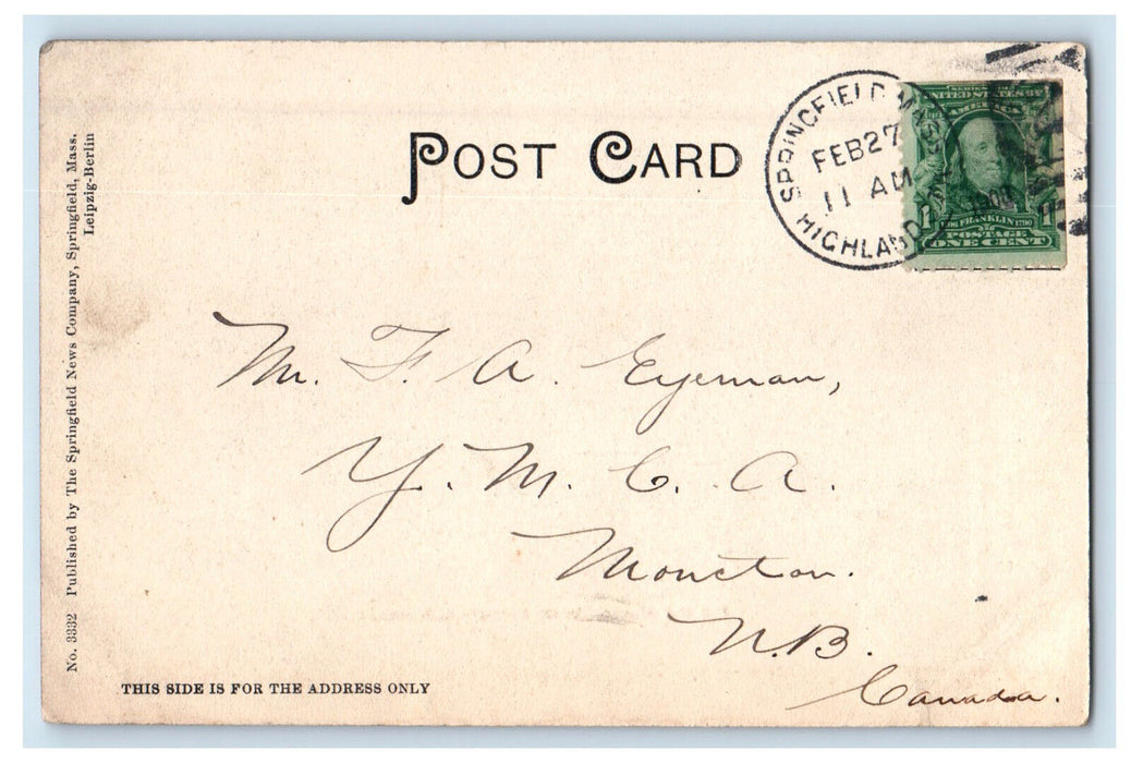 1908 Old Day House, West Springfield Massachusetts MA Posted Postcard