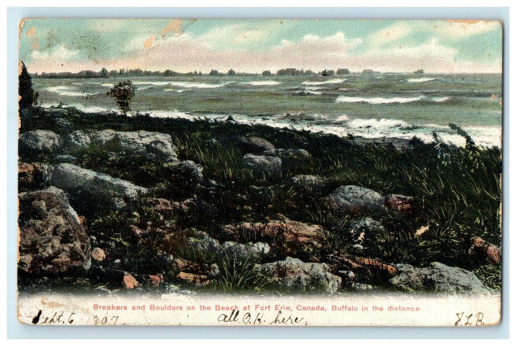 1907 Breakers And Boulders Beach Fort Erie Canada, Centerville PA Postcard