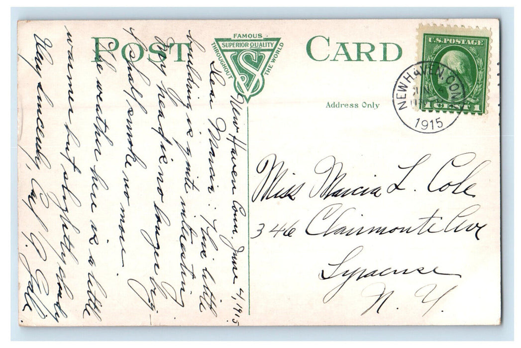 1915 Yale Art School New Haven Connecticut CT Posted Antique Postcard
