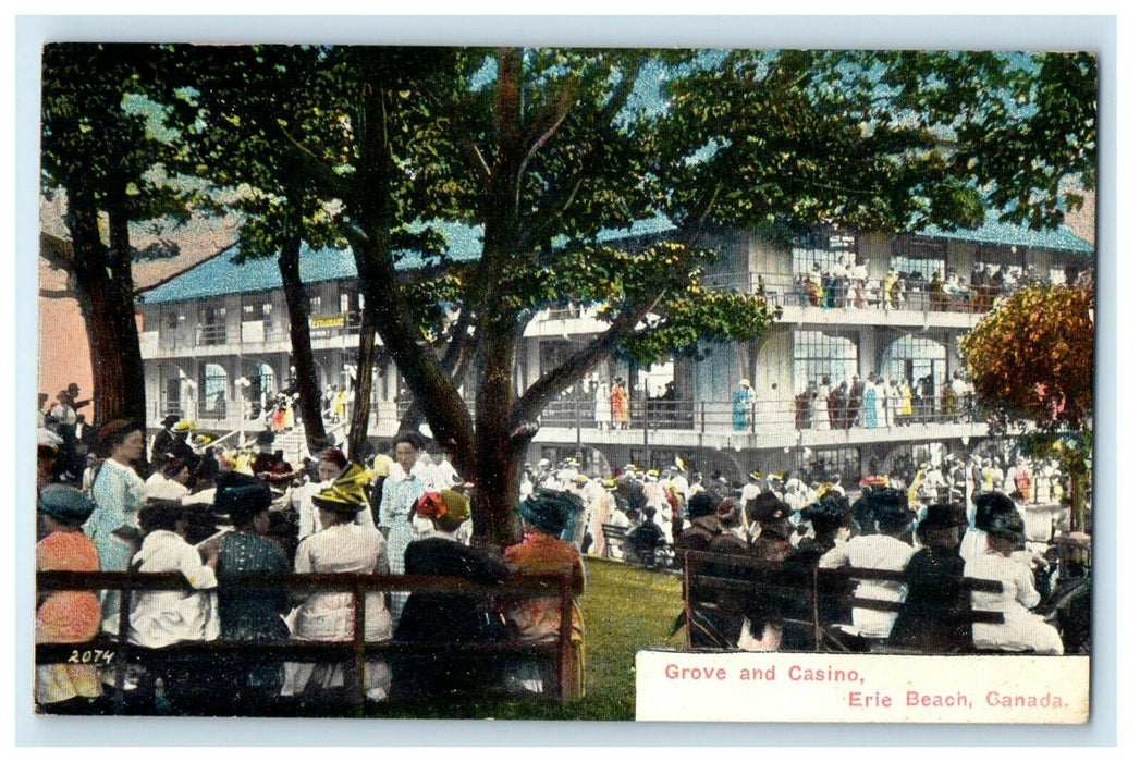 c1910's Grove And Casino Erie Beach Canada, People Crowded Antique Postcard