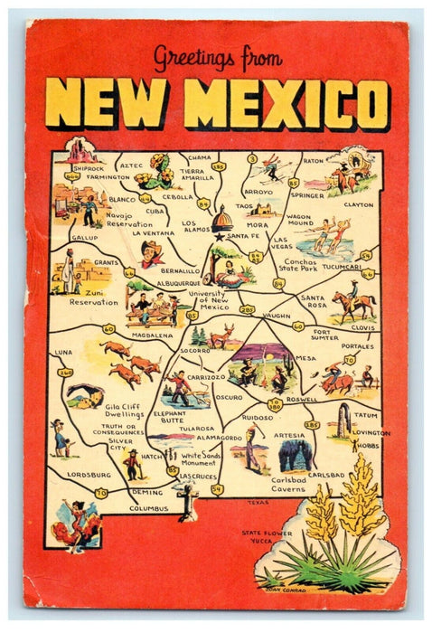 1961 Greetings From New Mexico NM, Land Of Enchantment Vintage Postcard