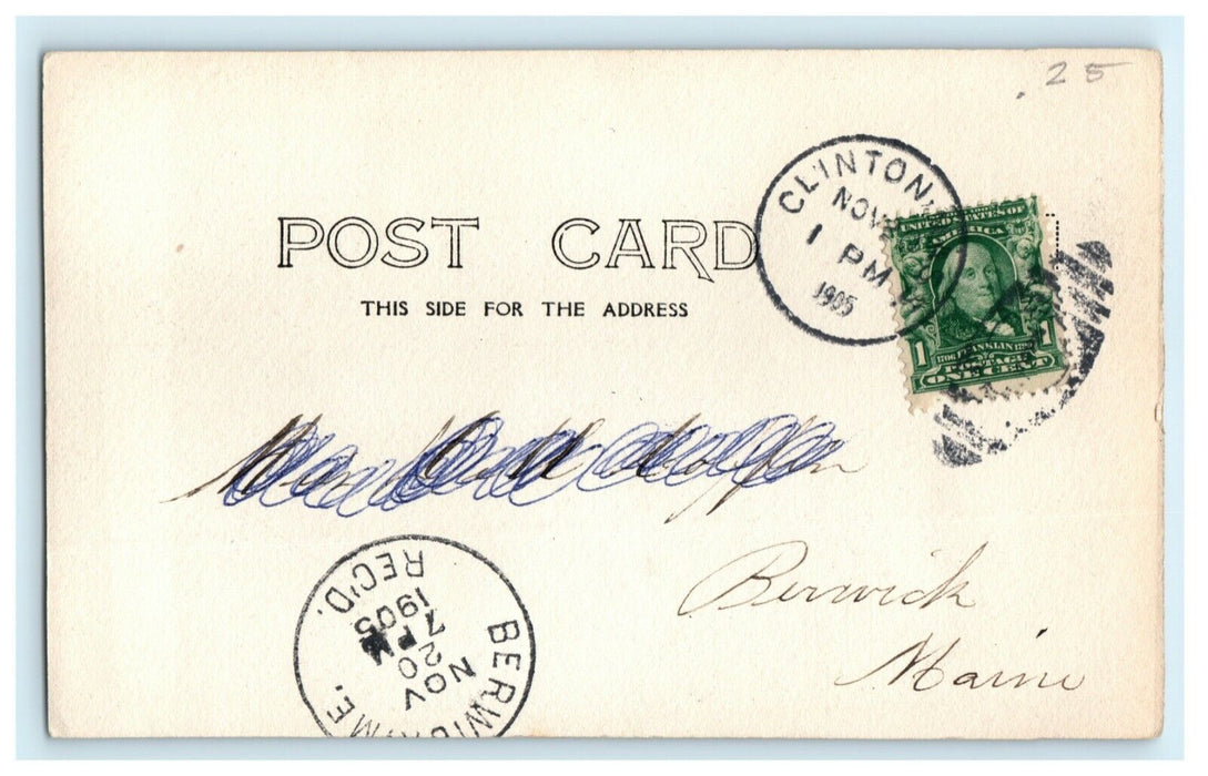 1905 Tiny Puppy Dog Clinton Massachusetts MA RPPC Photo Posted Antique Postcard