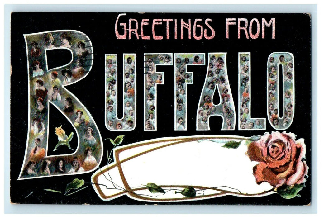 1909 Greetings From Buffalo New York NY, Large Letters Flower Postcard