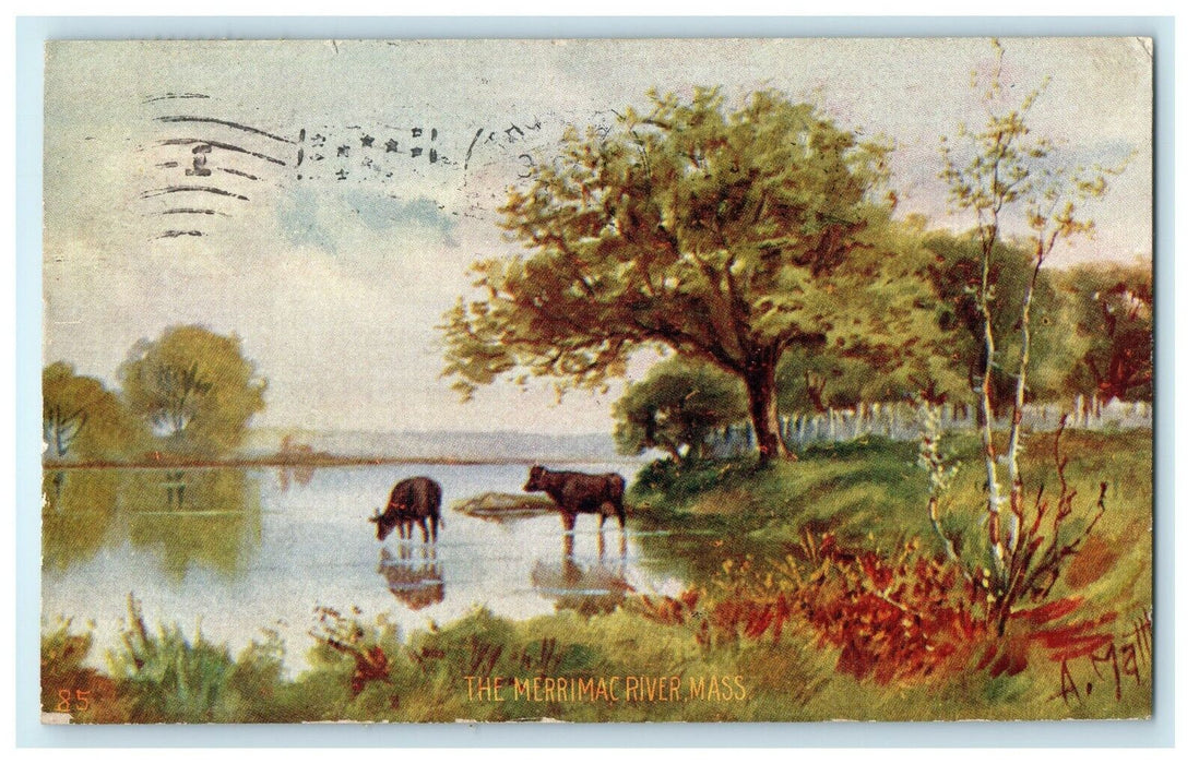 1909 The Merrimac River Massachusetts Free Port Rock City Illinois IL Postcard