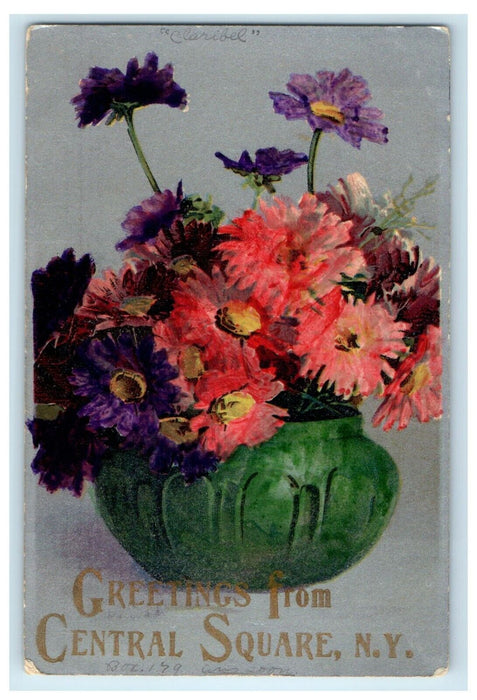 c1910's Greetings From Central Square New York NY, Flower Vase Postcard