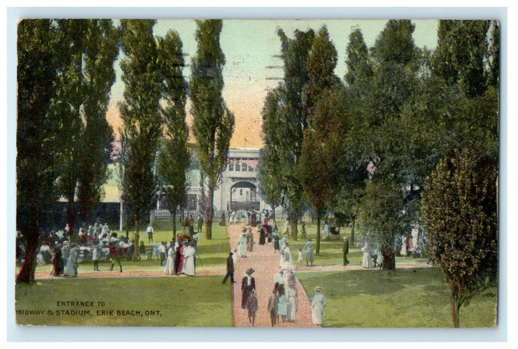 1914 Entrance To Midway & Stadium Erie Beach Ontario Canada Postcard