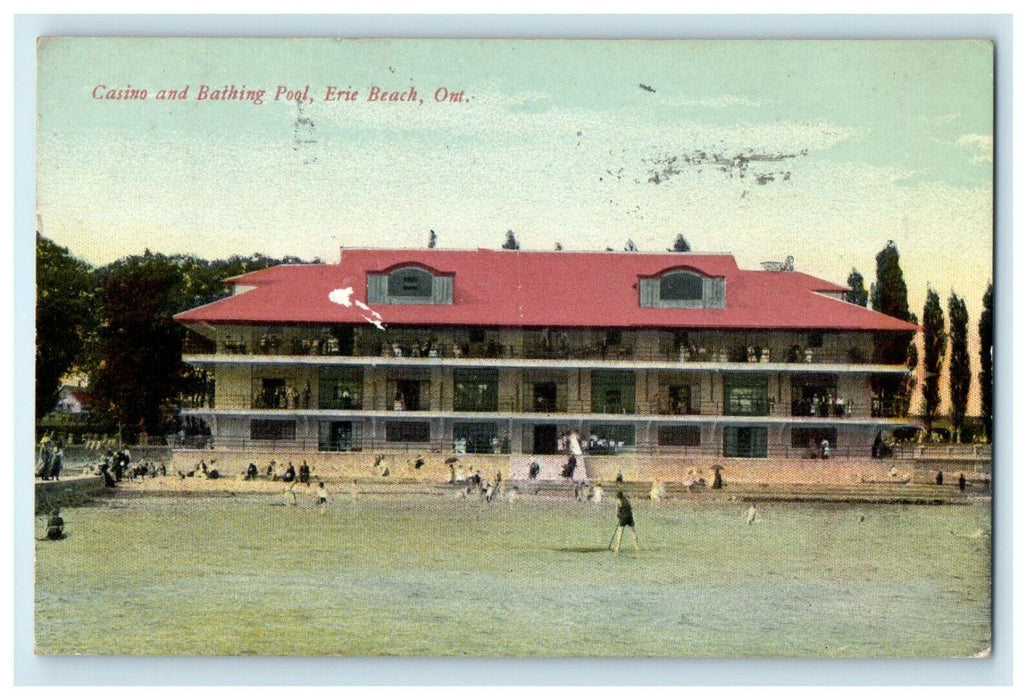 1913 Casino And Bathing Pool Erie Beach Ontario Canada Posted Antique Postcard