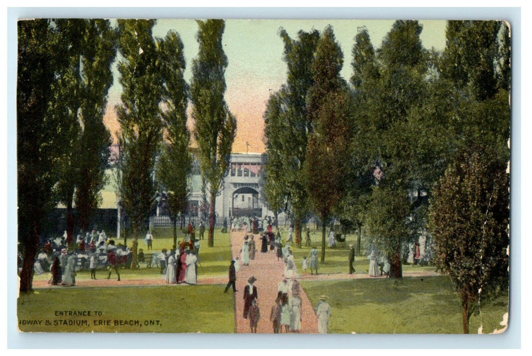 c1910's Entrance To Midway & Stadium Erie Beach Ontario Canada Antique Postcard