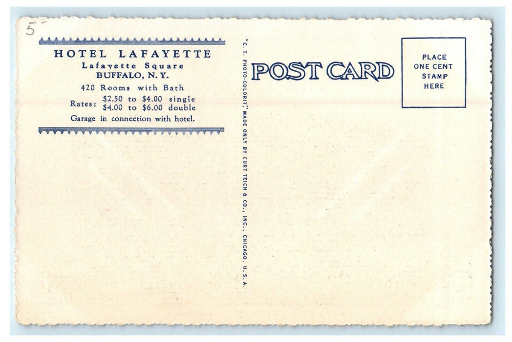 The View Of Hotel Lafayette Building Buffalo New York NY Advertising Postcard