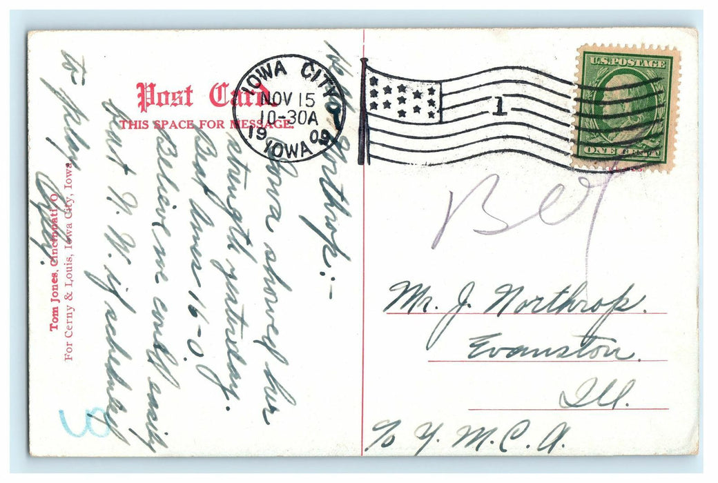 1909 Postmark Young Men's Christian Association, Iowa City, Iowa IA Postcard